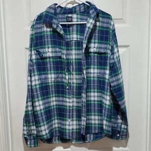 GAP Navy and Green Flannel Shirt